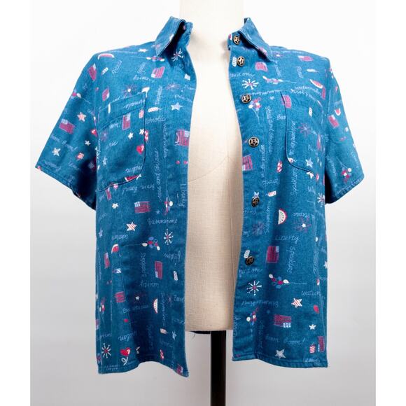 Vtg Americana Denim Dress SMALL 6-8 Jean Jumper American Flag Patriotic July 4th - Picture 6 of 13